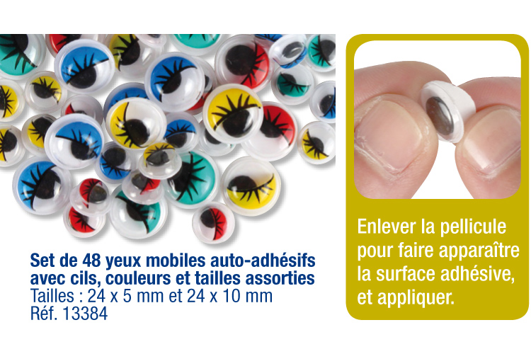Yeux mobiles adhésifs colorés avec cils 48 pièces Yeux mobiles 10