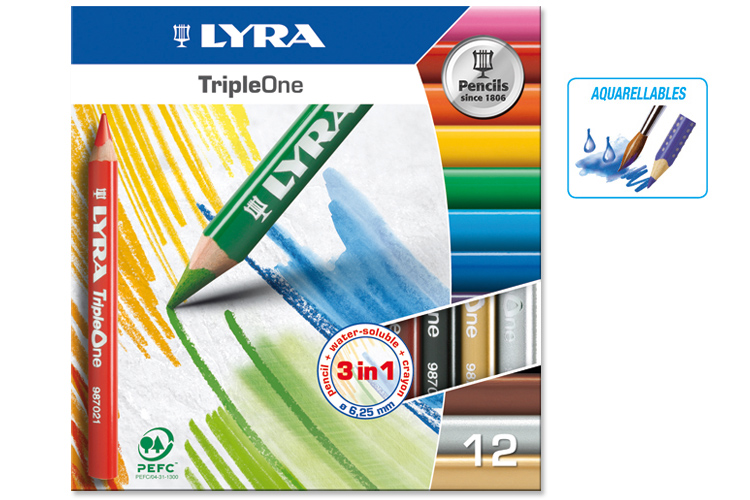 Crayons Lyra 3 en 1 Triple One - Couleur, Cire et aquarellables