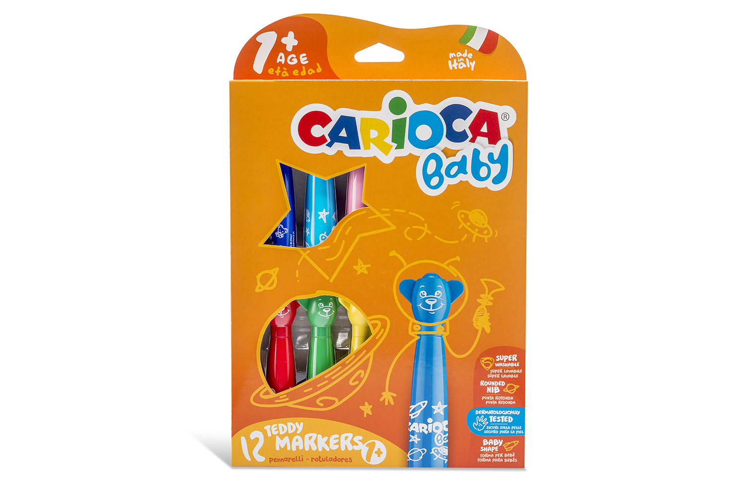 Feutres Carioca Baby - 12 couleurs - Feutres pointes larges - 10 Doigts