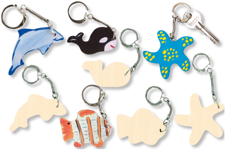 Porte-clefs animaux assortis, en bois naturel