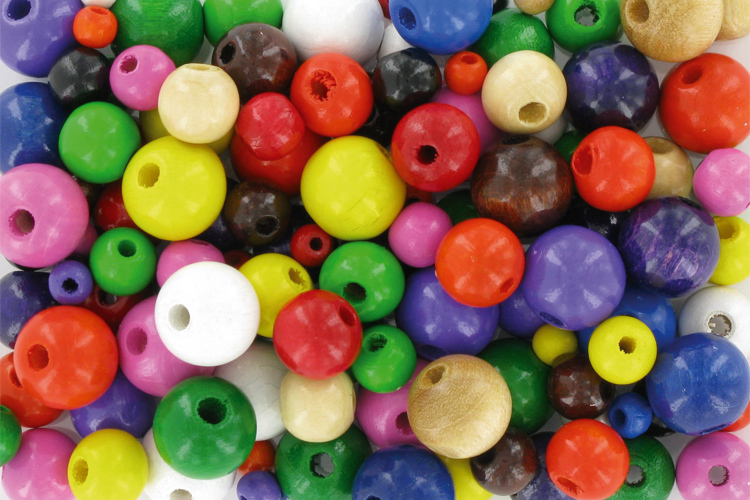 Perles rondes en bois couleurs assorties - Tailles au choix - Perles Bois -  10 Doigts