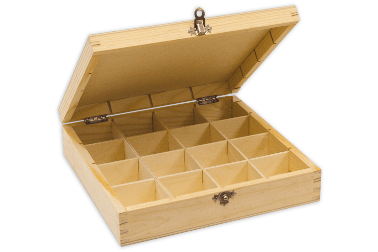 Boîte à thé en bois, 6 casiers - 21.5 x 21.5 cm - Boîtes en bois