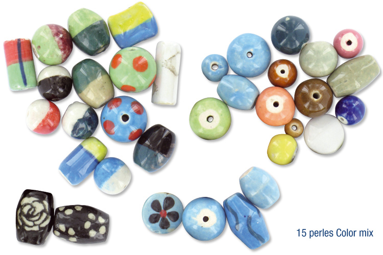 14 Perles Artisanales En Pâte De Verre Décorées à La Main - Motif Bleu Et Vert Façon Murano - Pour Création De Bijoux