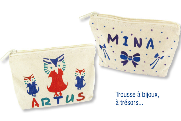 Pochette en coton, fermeture zippée - 19 x 13,5 cm - Supports tissus - 10  Doigts