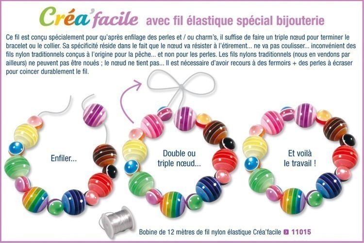 Fil nylon élastique Créa'facile - 12 m - Fil nylon - 10 Doigts