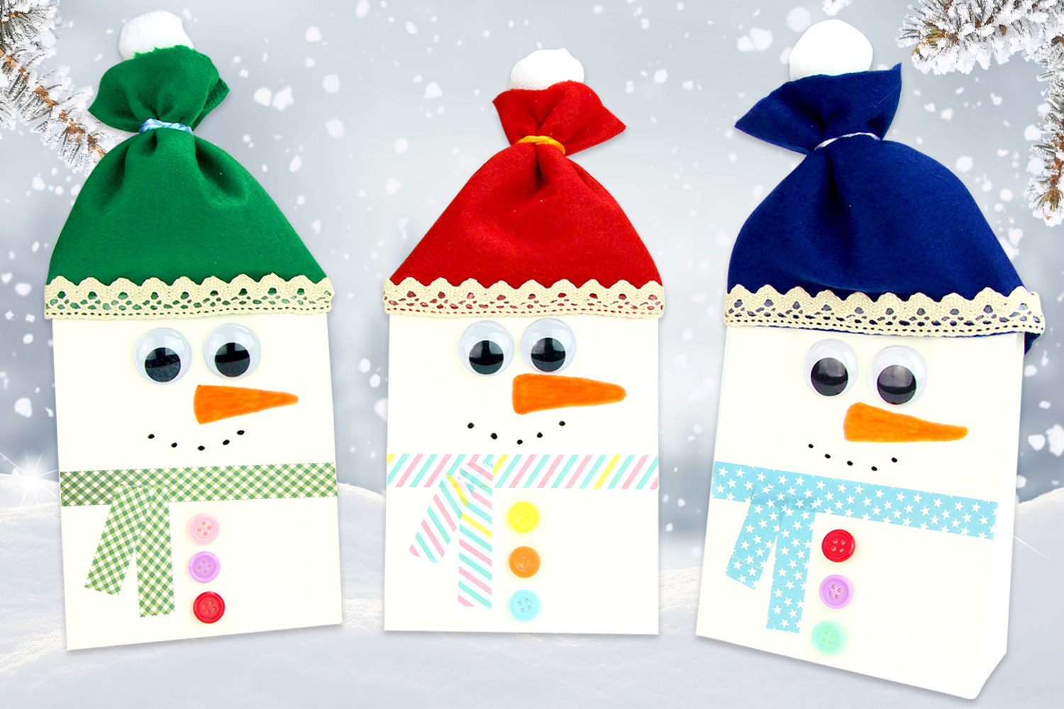 Bonhomme de neige avec un sac en papier