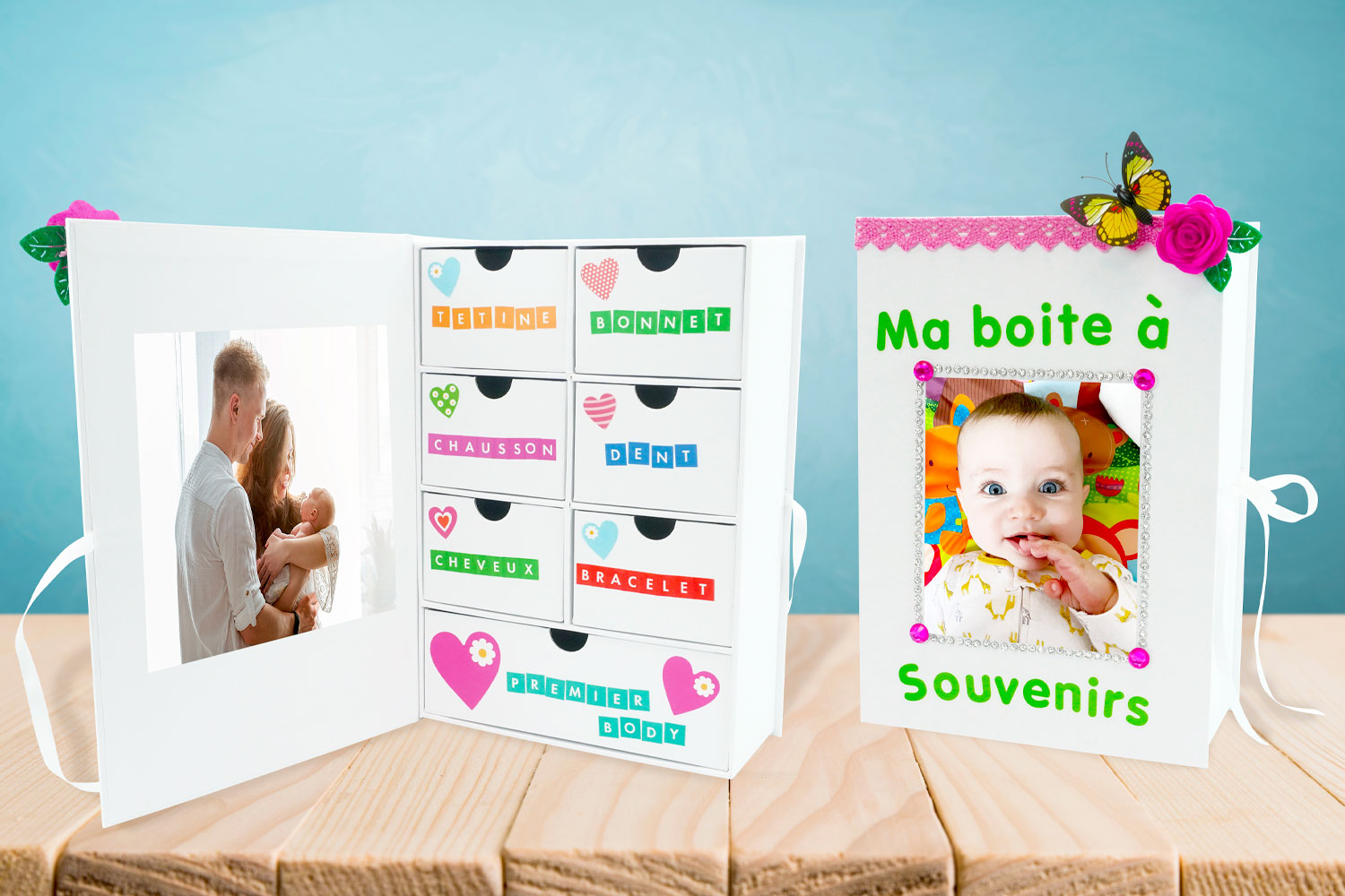 Coffret souvenirs de naissance en carton blanc - Boîtes en carton