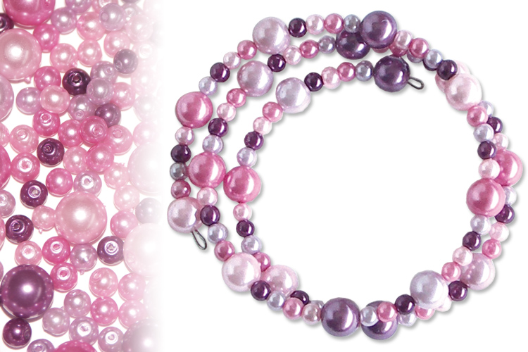 Bracelets en perles nacrées, camaïeu rose à violine ou azur à olive
