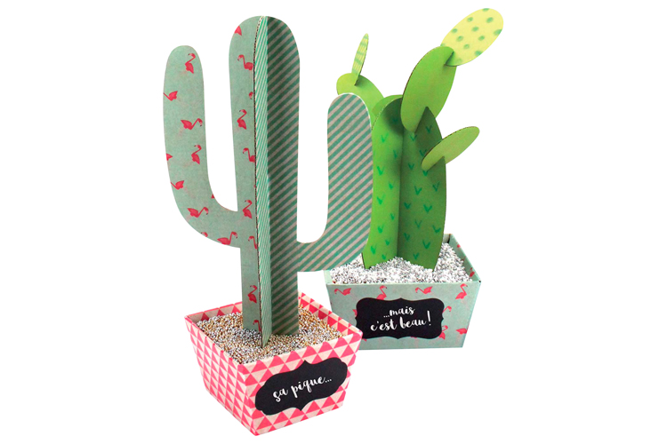 Un ensemble de 8 assiettes en carton dans le thème des cactus.