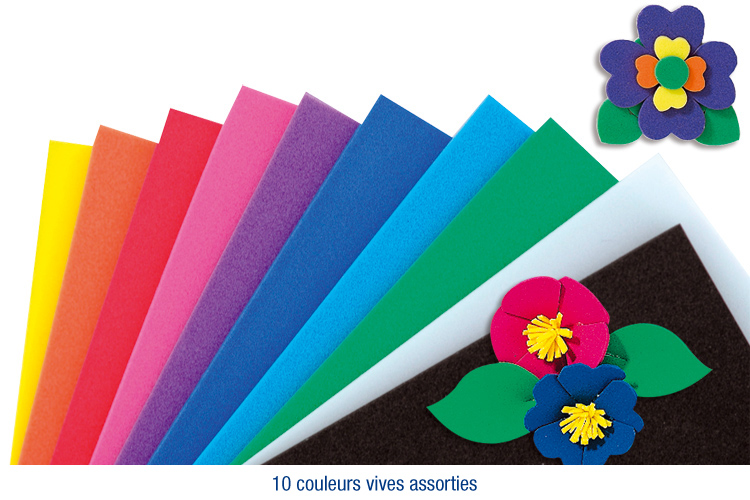 Feuilles de mousse 30 x 45 cm - 10 couleurs - Papiers Unis - 10 Doigts