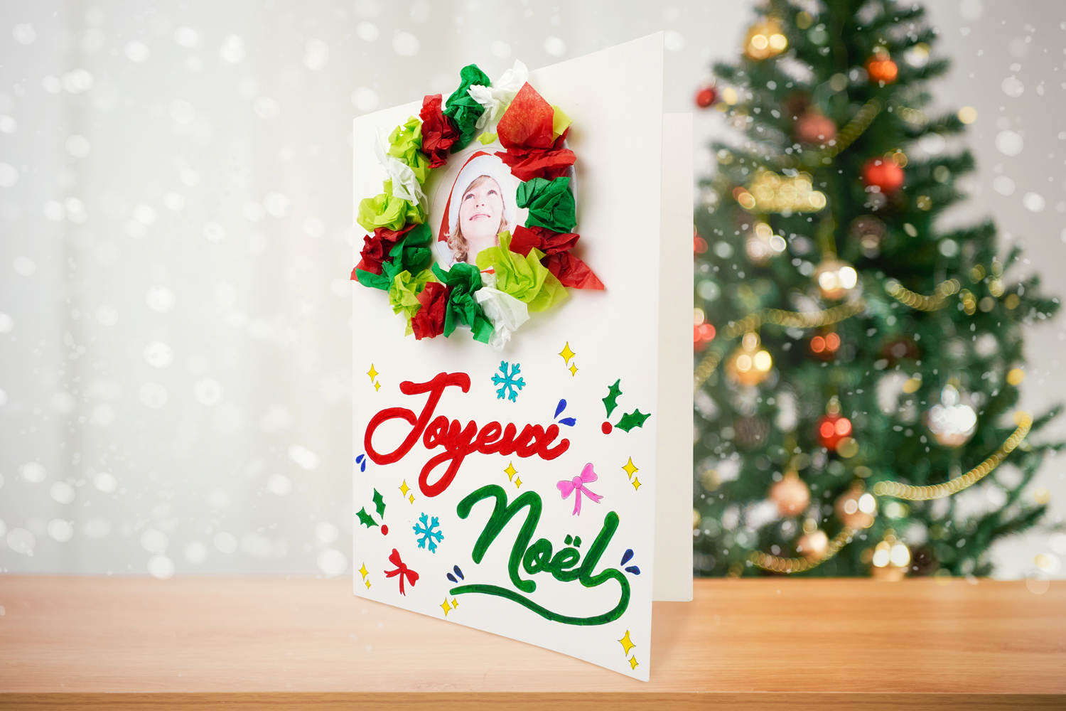 Carte couronne de Noël en papier de soie - Cartes et Papiers de Noël - 10  Doigts