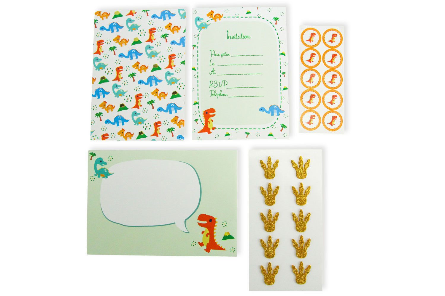 6 cartes d'invitation Dinosaure