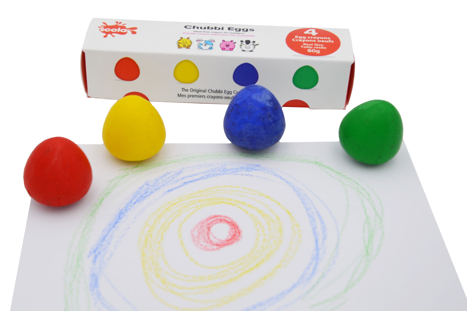 Crayons-oeufs dès 2 ans - 4 couleurs - Dessin 1er âge - 10 Doigts