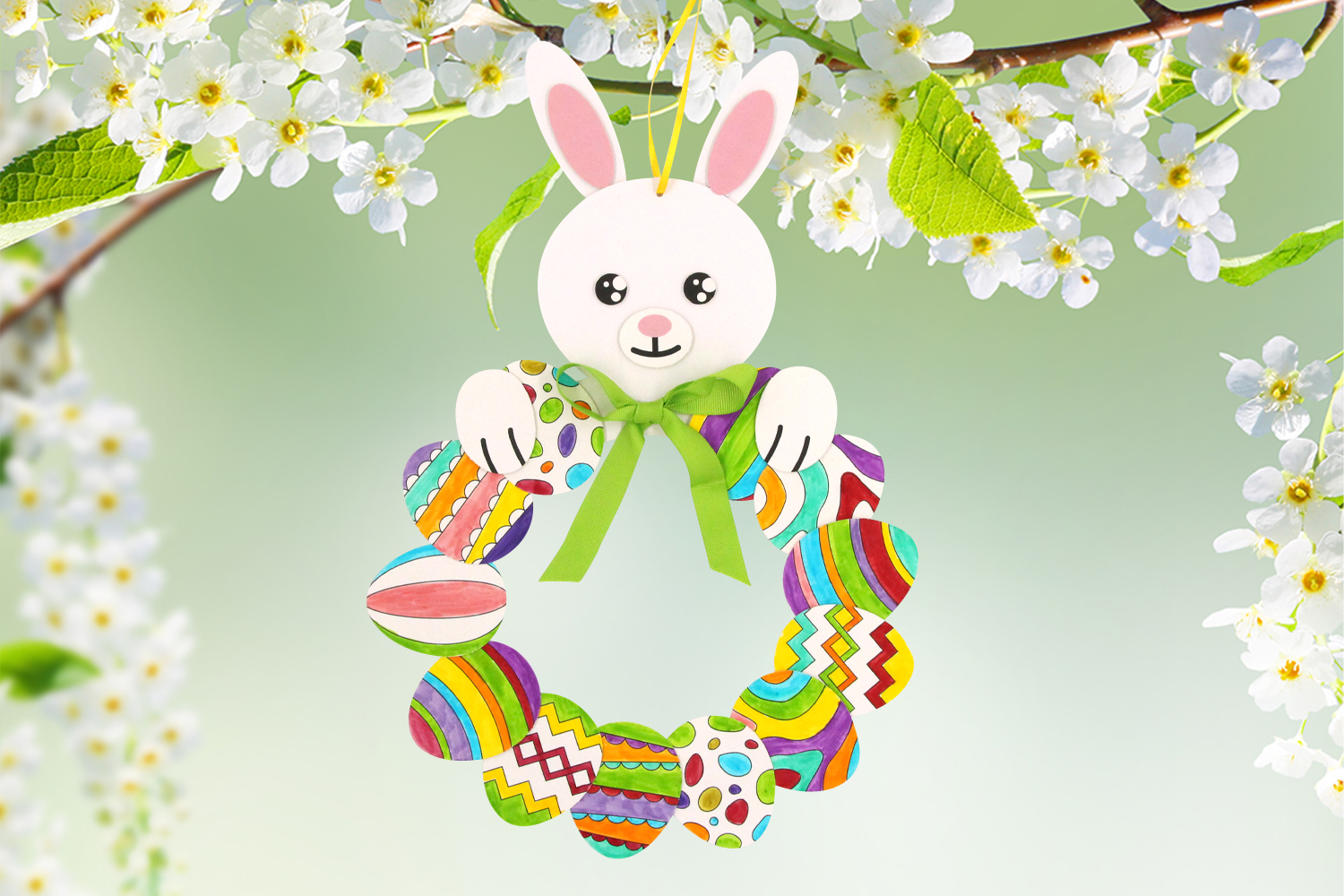 Couronne De Porte Lapin Avec Nœud Et Fleur - Décoration Printemps Et Pâques - 36 Cm