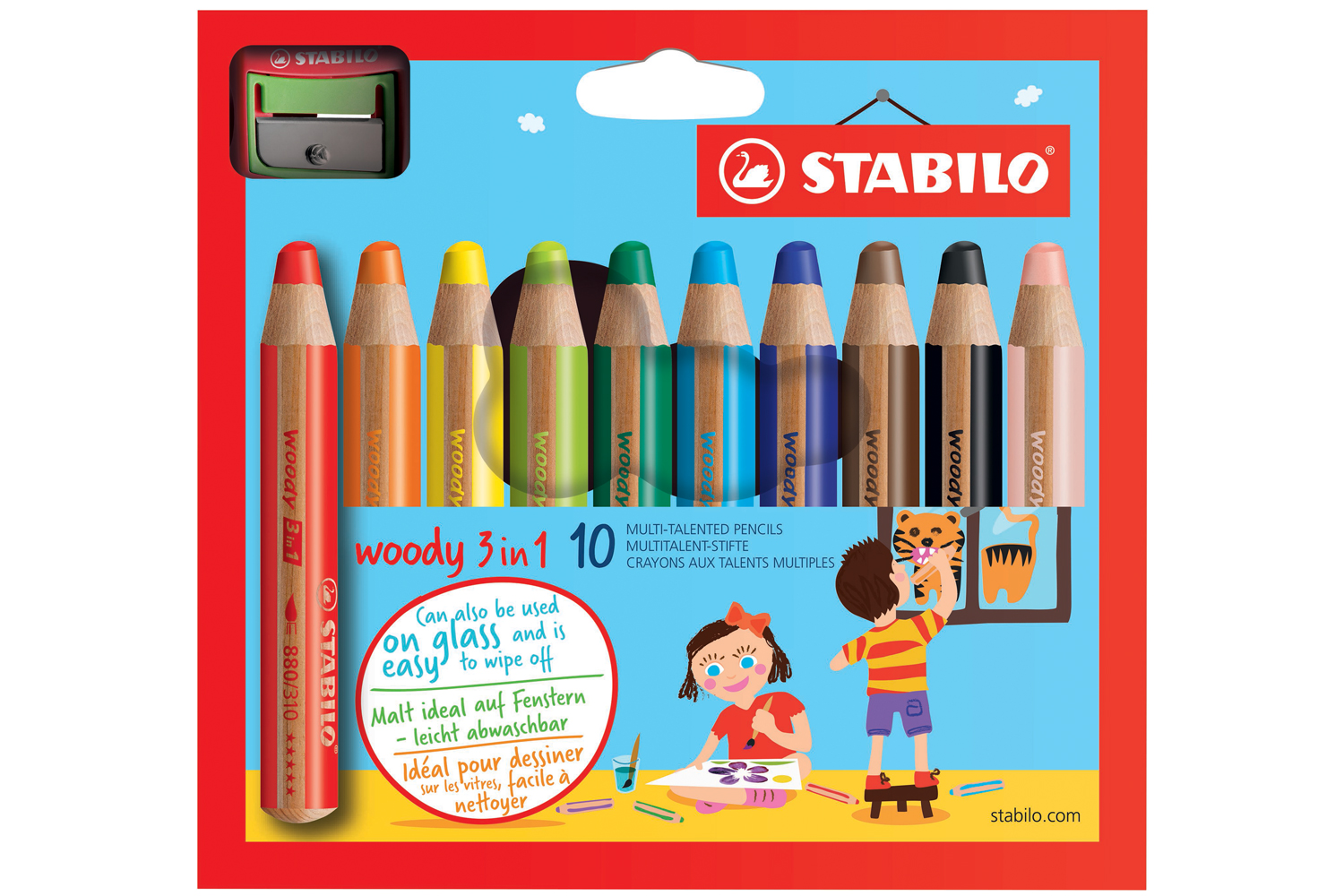 Crayons de couleurs 3 en 1 WOODY - 10 couleurs - Crayons de couleur - 10  Doigts