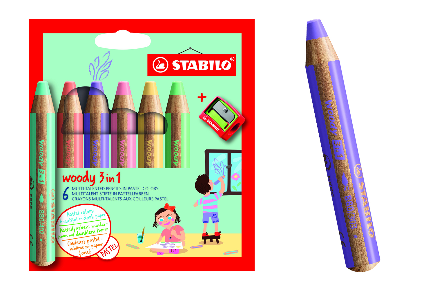 Crayons couleur Stabilo Woody 3 en 1 plus taille crayons