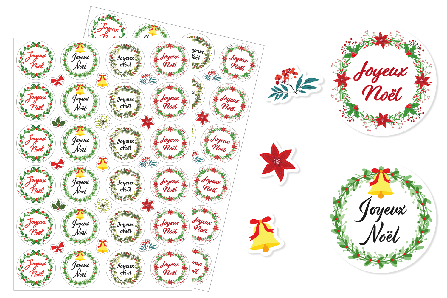 Gommettes étiquettes Joyeux Noël - 48 pcs - Gommettes et stickers Noël - 10  Doigts