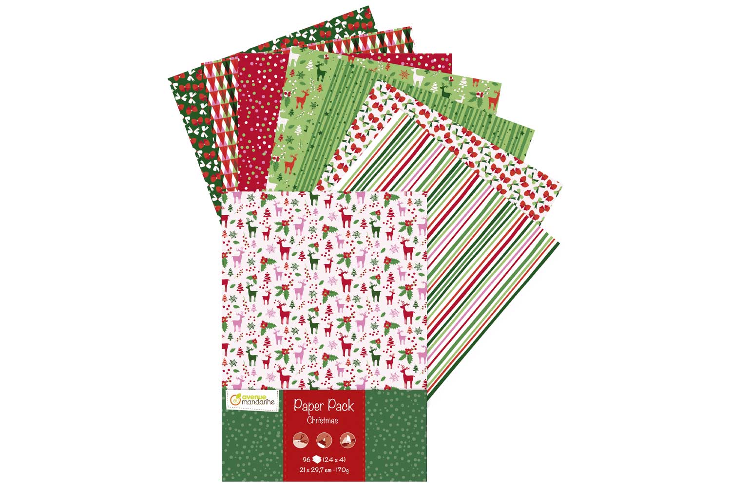 Papier glacé motifs de Noël - 96 feuilles - Thème Noël - 10 Doigts