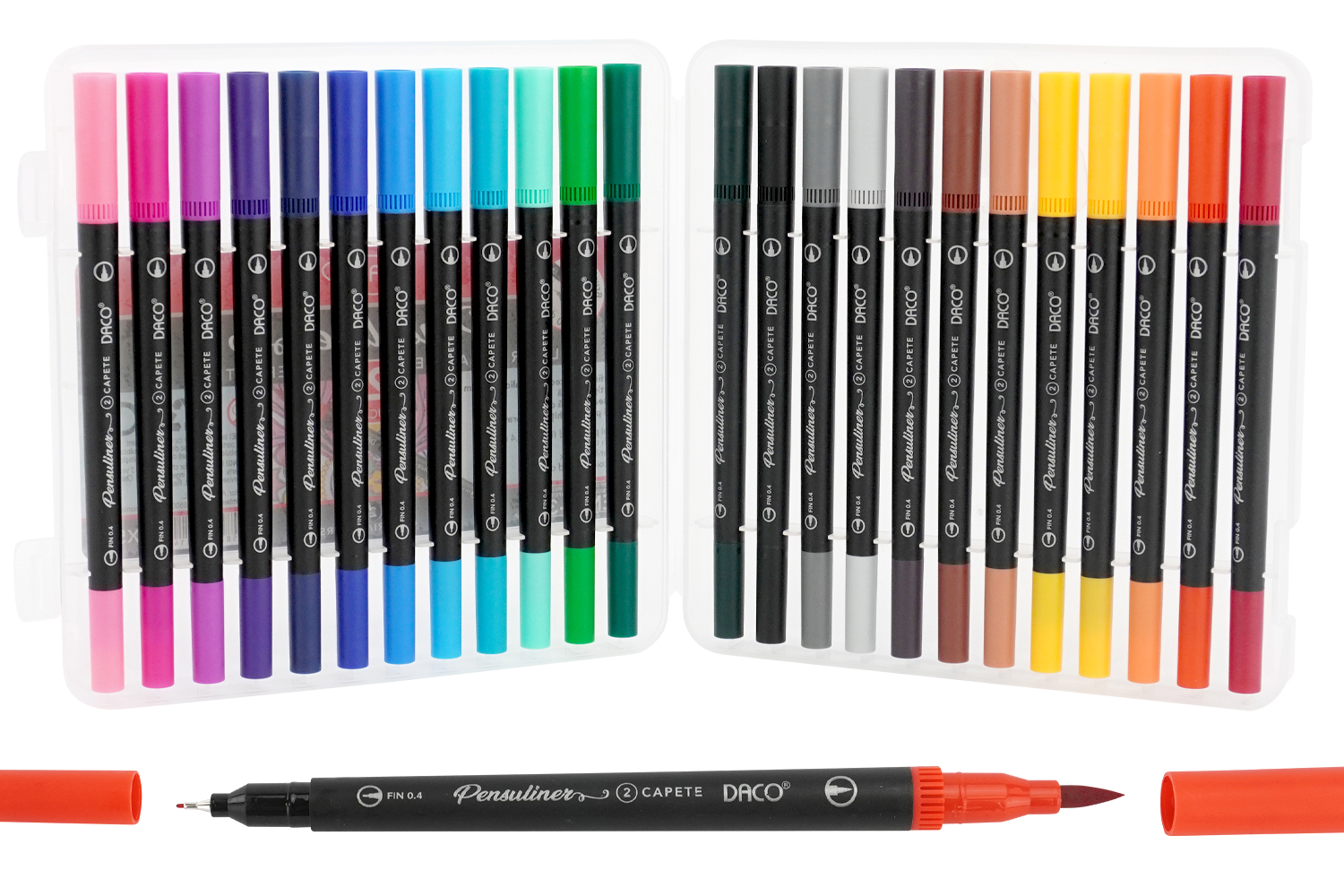 24 Couleurs Stylos Feutres Pinceaux Aquarelle Double Pointe et 36