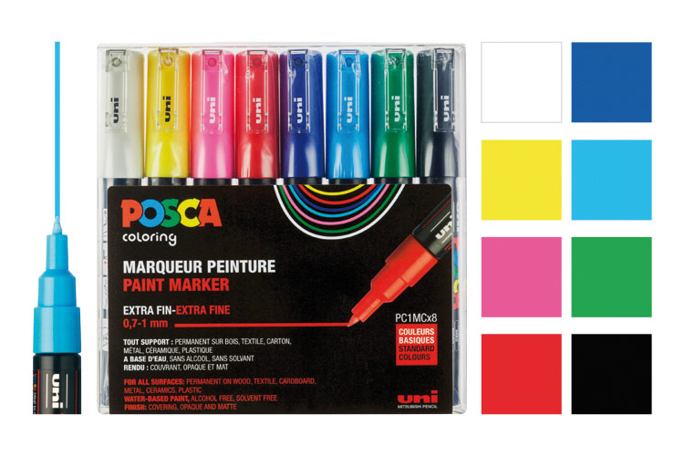 Marqueurs POSCA Pointes extra-fines - 8 Couleurs - Feutres pointes