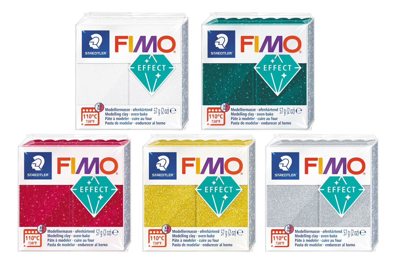 Pâtes Fimo Pailleté - Couleurs au choix - Pâte Polymère : FIMO  - 10  Doigts