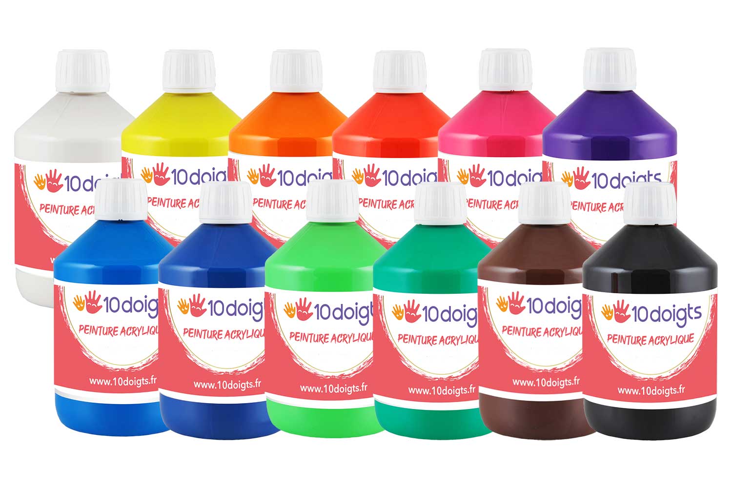 Peinture à doigts pour textile - 6 couleurs - Peinture textile - 10 Doigts