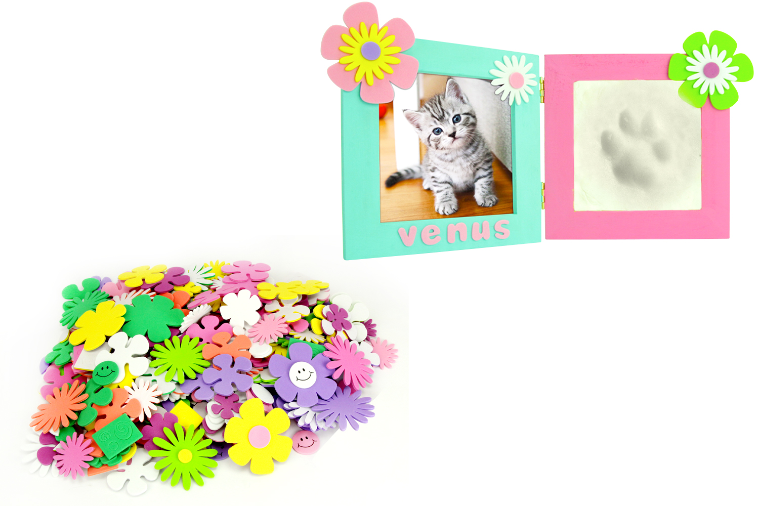 Stickers fleurs en caoutchouc mousse - 400 pcs - Fleurs et feuilles  décoratives - 10 Doigts