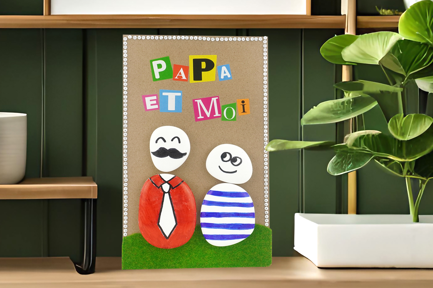 Tableau "Papa et moi" avec des galets