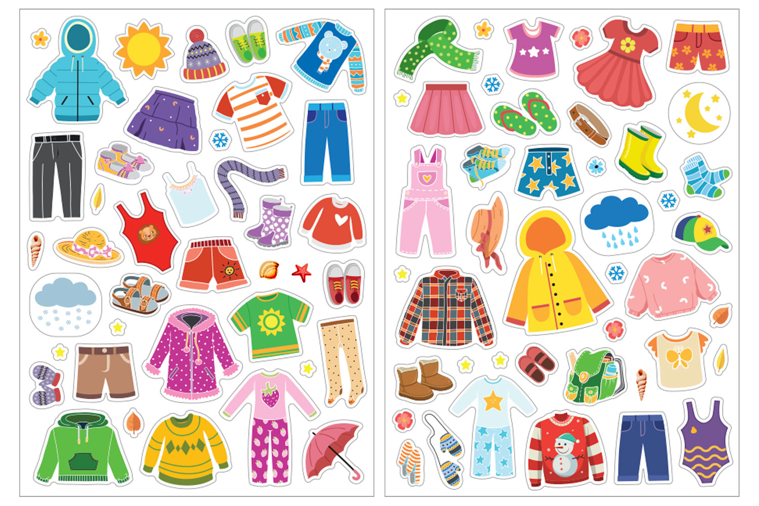 Gommettes vêtements d'enfants - 60 pcs - Gommettes Saisons - 10 Doigts