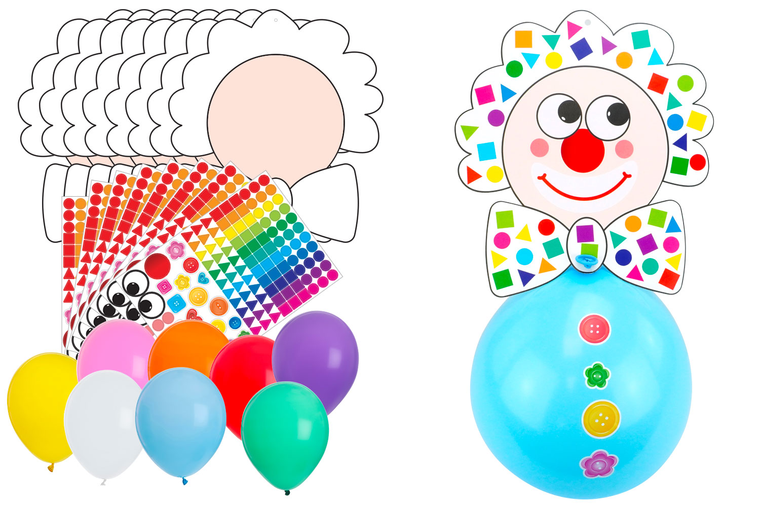 Kit clowns ballon à fabriquer - 8 clowns - Ballons, guirlandes,  serpentins - 10 Doigts