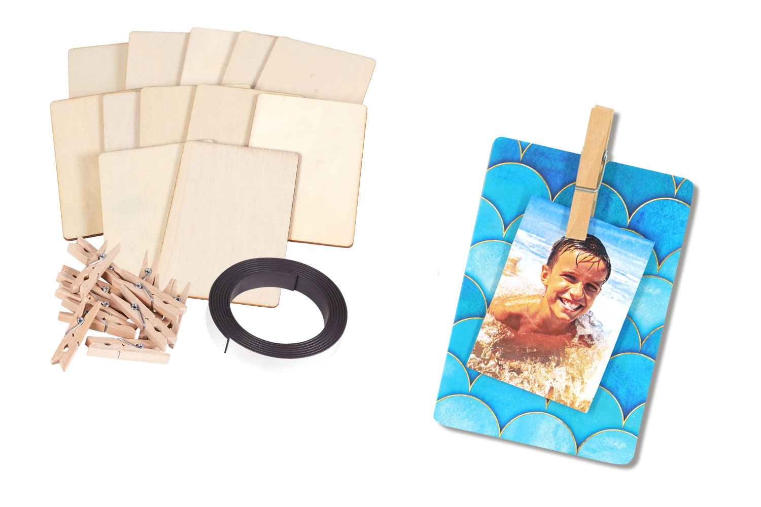 Kit 12 Magnets mémo en bois à fabriquer - Cadres photos en bois - 10 Doigts