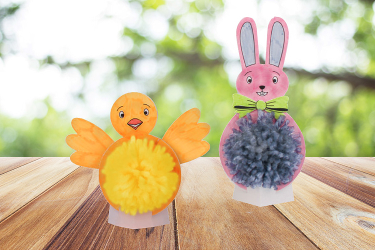 Lapin et Poussin en pompons