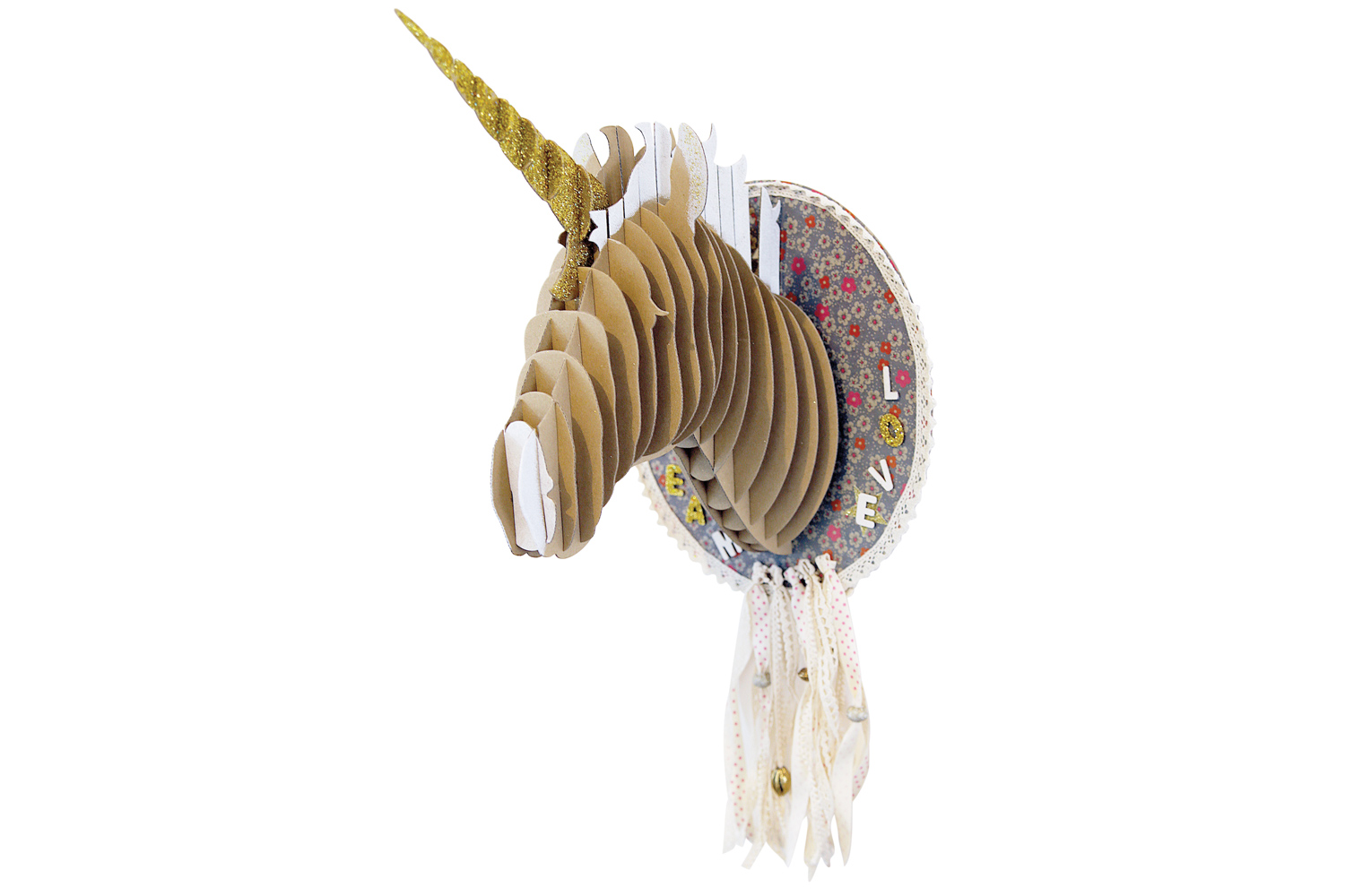 Trophée tête de licorne en carton à assembler - Animaux en carton