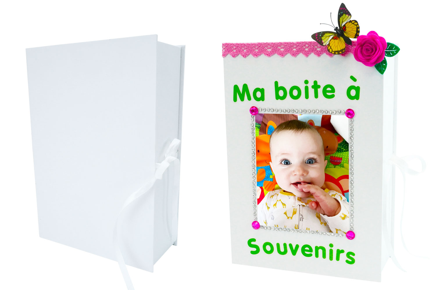 Coffret souvenirs de naissance en carton blanc - Boîtes en carton