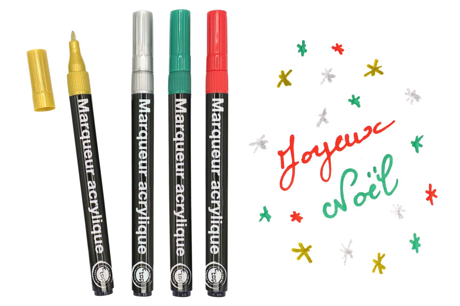 Marqueurs peinture, pointe fine - 4 couleurs Noël - Marqueur peinture - 10  Doigts