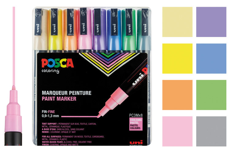 Marqueurs POSCA Pointes fines - 8 couleurs pastel - Marqueur POSCA - 10  Doigts
