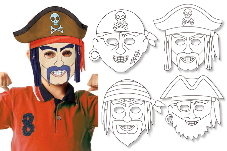 Masque Pirate Fille en plastique blanc fin, pour Carnaval ou Anniversaire  Enfant, Taille 20cm, à décorer