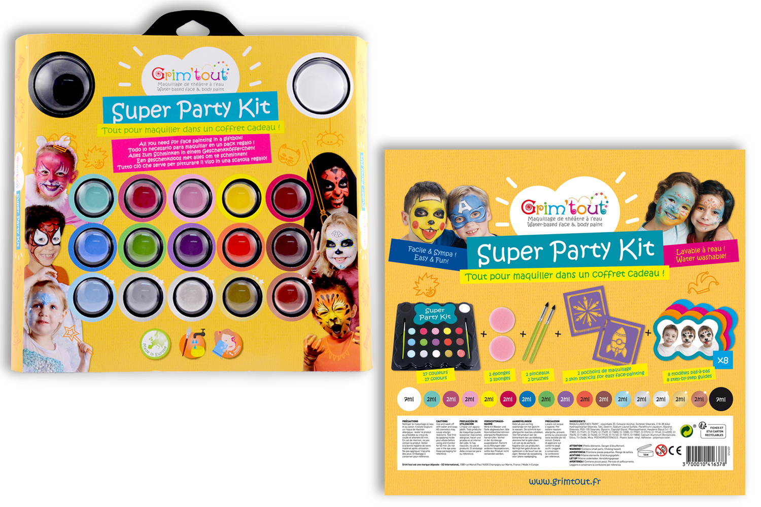 Maxi kit de maquillage enfant - 17 couleurs + accessoires