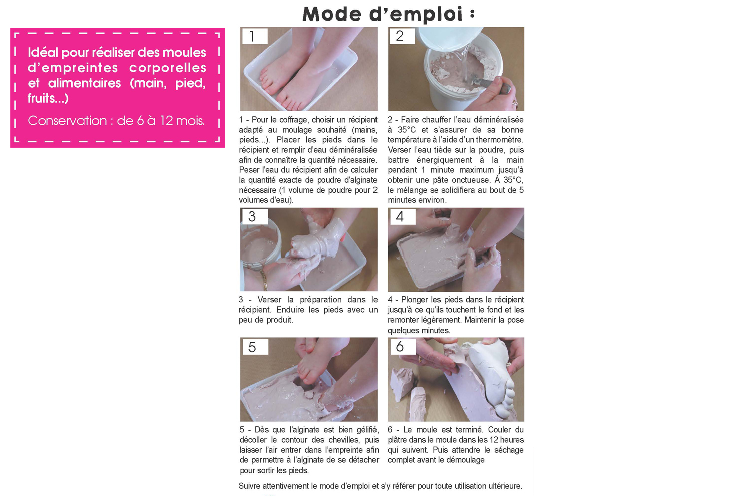 Alginate de moulage adaptée au nourrisson