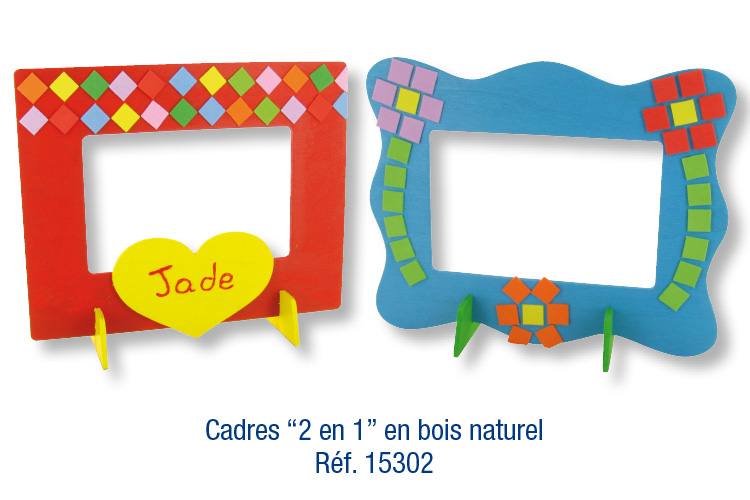 Cadres rectangulaires "2 en 1", en bois naturel à décorer avec des mosaïques auto-adhésives en caoutchouc souple