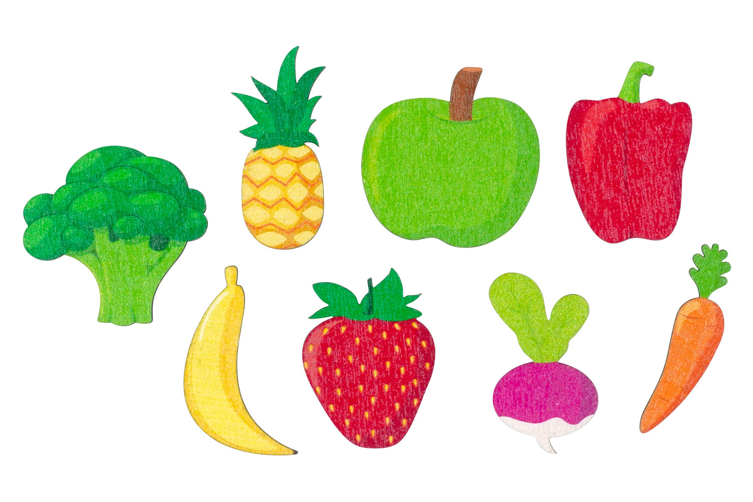 Motifs fruits et légumes en bois décoré - 8 pièces - Déco en bois peints -  10 Doigts