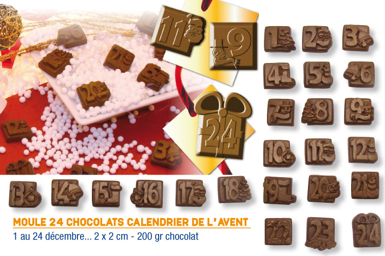 Moule chocolats calendrier de l'avent - 24 motifs - Calendriers de l'Avent  - 10 Doigts