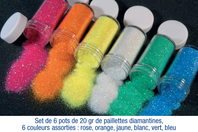 Set De 6 Pots De 20 Gr De Paillettes Ultra fines Couleurs Assorties Set De 6 Pots De 20 Gr De Paillettes Ultra fines Couleurs Assorties