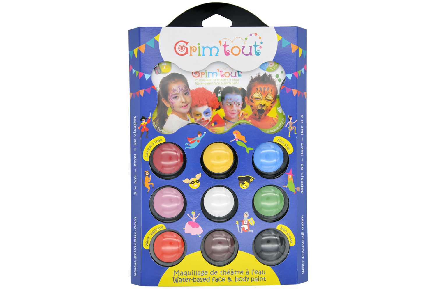 Couleurs de maquillage pour enfants, palette de maquillage 15 couleurs 2  stylos + 4 modèles Set de maquillage pour enfants pour fêtes d'enfants et  maquillage de carnaval