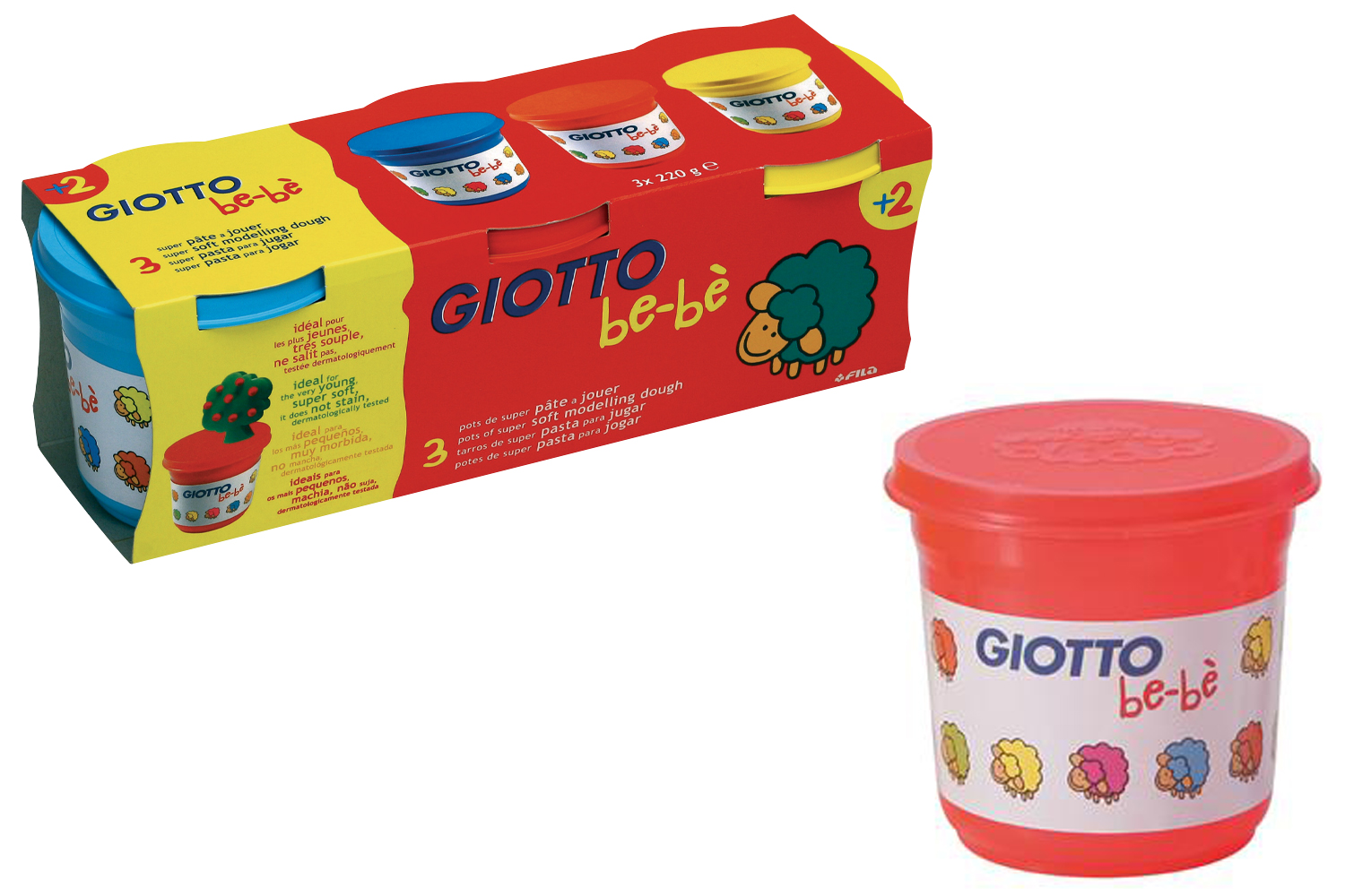 Pâtes à modeler Giotto 220 gr - 3 couleurs - Modelage 1er âge - 10 Doigts