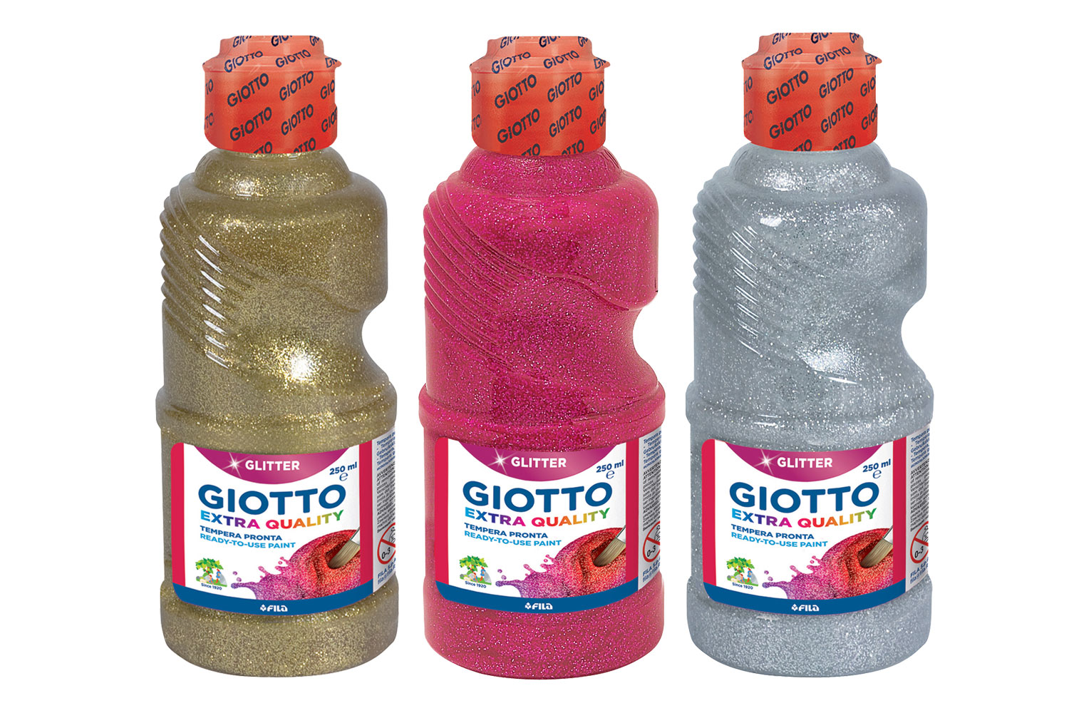 Giotto Peinture au doigt Giotto - Kit en carton de 3 pots de 100 ml -  Couleurs assorties