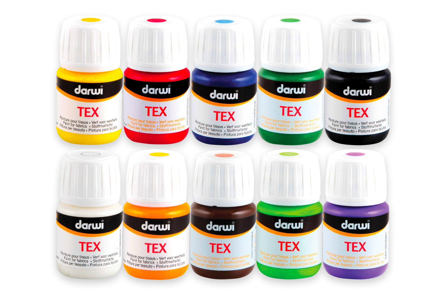 Peintures textile DARWI - 10 couleurs