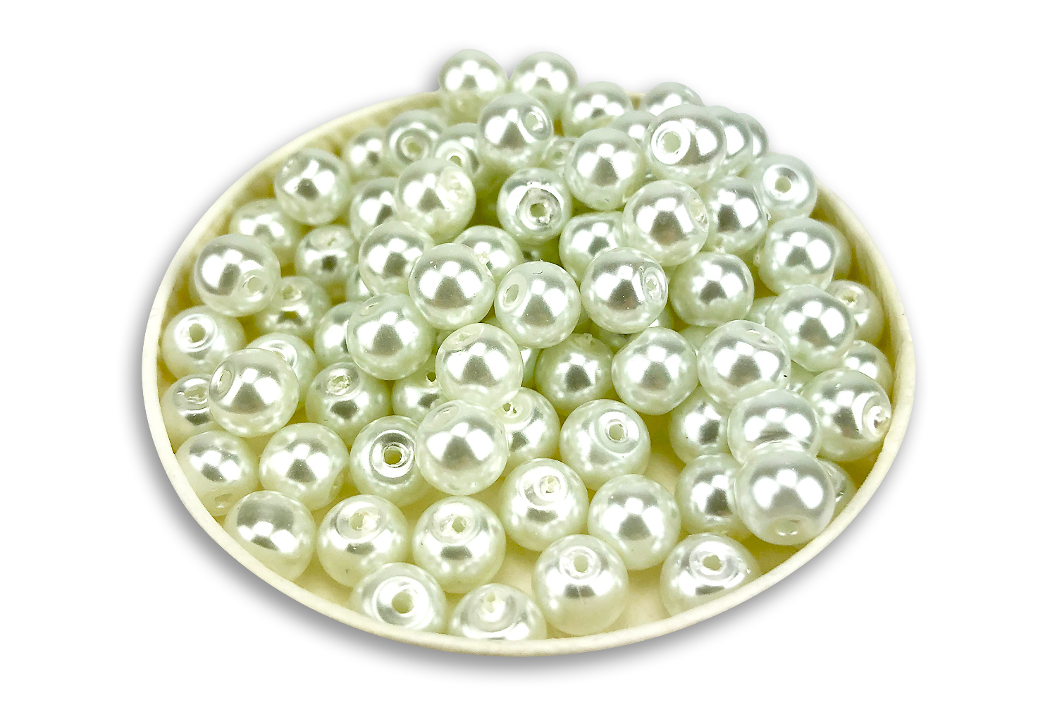 Lot de 26 Perles blanches nacrées diam. 10 mm, en plastique ciré, diam. de  perçage 2mm