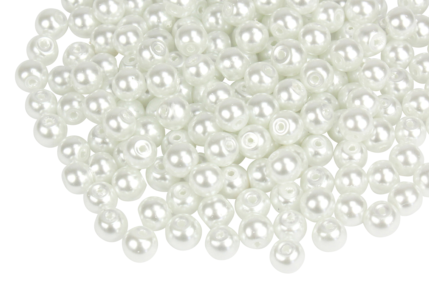 Lot de 26 Perles blanches nacrées diam. 10 mm, en plastique ciré, diam. de  perçage 2mm