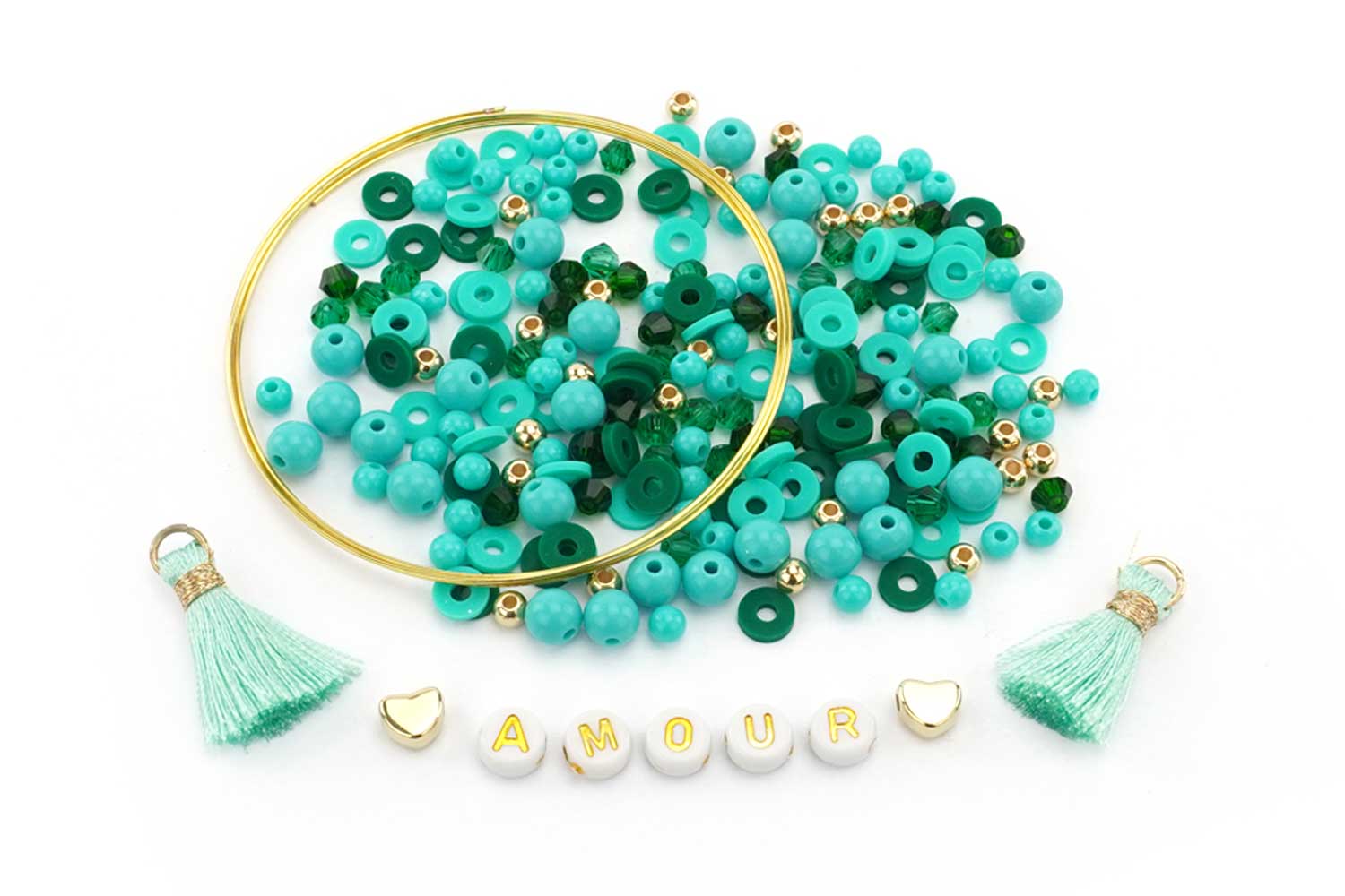 Kit bracelet fil élastique perles en verre vertes et apprêts